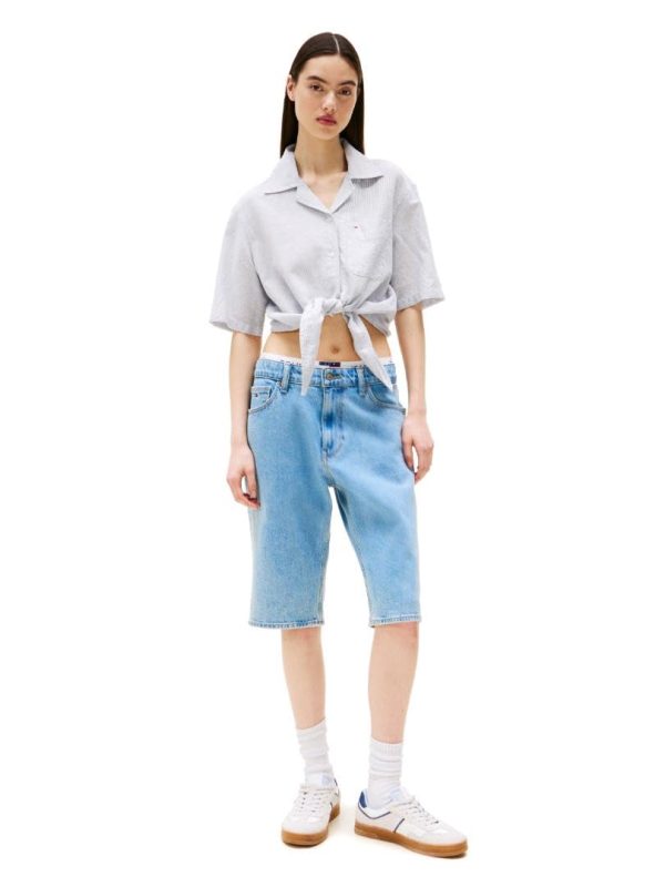 Women's Crop Linen Shirt with Front Tie Detail