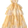 5174THcnPGL.jpg Tie-Dye Chiffon Dress Women Long Spaghetti Strap Backless Ruffles Tiered Yellow Summer Beach Party Maxi Dress
