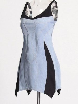 Women’s Square Collar Backless Party Dress, Sleeveless High Waist Designer Slimming Summer Cocktail Gown