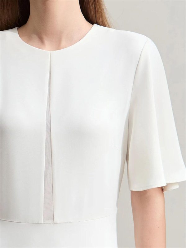 Women’S Mesh Ruffle Sleeve Dress - French Waist A-Line for Summer Office