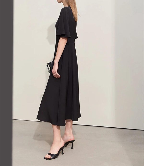 Women’S Mesh Ruffle Sleeve Dress - French Waist A-Line for Summer Office