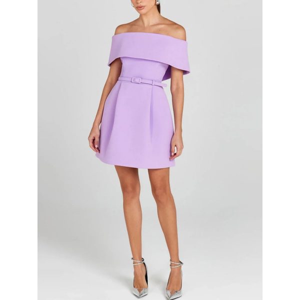 51DaliCp9lL.jpg Women’s Off-Shoulder Patchwork Dress - Slash Neck Backless Evening Gown