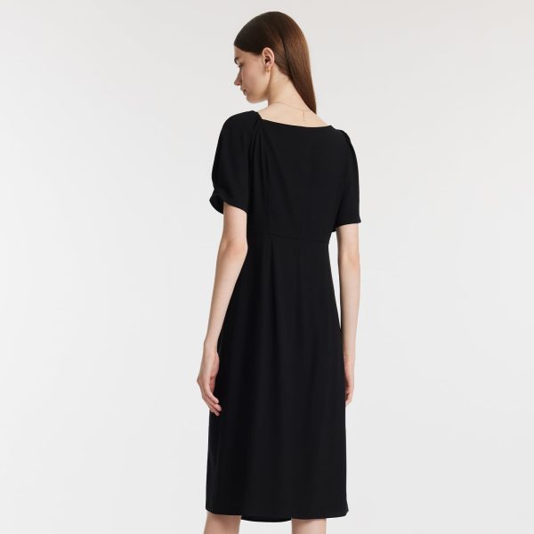 Summer Black Mini Dress for Women Casual V-Neck Short Sleeve Patchwork Pleated A-line Dresses for Wedding Guest Dress