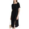 Summer Black Mini Dress for Women Casual V-Neck Short Sleeve Patchwork Pleated A-line Dresses for Wedding Guest Dress