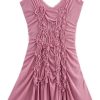 Asymmetric Gathered Mini Dress Sleeveless V Neck Short Skirt for Women Summer Holiday Casual Elegant Outfit