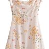 51MC7N6-LGL.jpg Boho Vintage Summer Dress Women Ruffles Trimmed Lace Up Sleeveless Floral Mini Beach Dress Casual Vacation Outfit