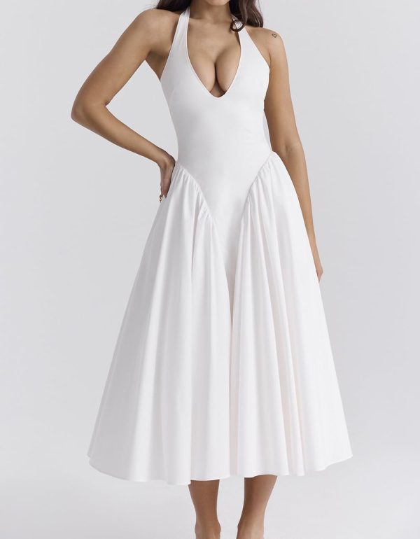 51NY46kiumL.jpg Women's Sexy Sleeveless Summer Dress Backless Deep V Neck Halter Bodycon Maxi Party Dress Beach Vacation Sundress