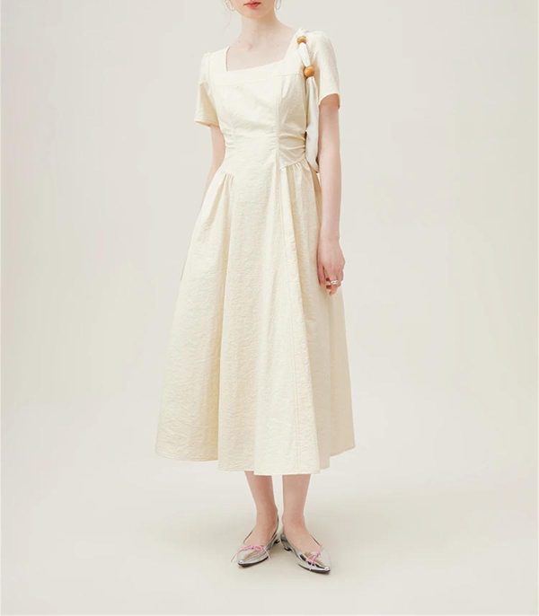 Women’S Cotton Square Neck Sundress - High Waist Casual Summer Office Wear