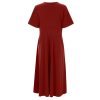 Womens Short Sleeve Dress Casual Plus Size V-Neck Maxi Dresses A Line Flowy Beach Sundress with Pockets