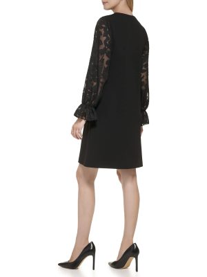 Women's Shift Scuba Long Sleeve Keyhole W/ Tie Dress