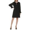 Women's Shift Scuba Long Sleeve Keyhole W/ Tie Dress