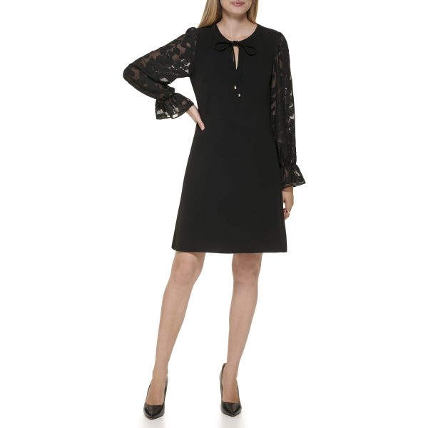 Women's Shift Scuba Long Sleeve Keyhole W/ Tie Dress