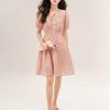 Women Puff Sleeve V-Neck Lace-Up A-LINE Knee-Length Slim Fit Dresses