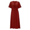 Womens Short Sleeve Dress Casual Plus Size V-Neck Maxi Dresses A Line Flowy Beach Sundress with Pockets