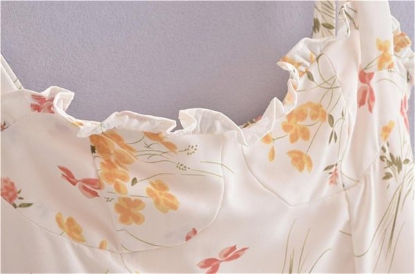 51fWY10AtcL.jpg Boho Vintage Summer Dress Women Ruffles Trimmed Lace Up Sleeveless Floral Mini Beach Dress Casual Vacation Outfit