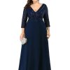 Women's Plus Size V-Neck Sparkle Sequins Chiffon 3/4 Sleevess Formal Dresses 0751-PZ