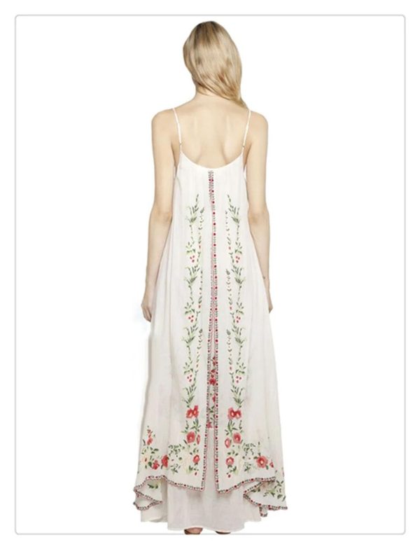 51neyw5EWyL.jpg Women Maxi White Boho Vintage Floral Embroidered Sleeveless Strap Beach Long Dresses