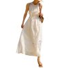 Women Elegant Maxi Halter Hollow Out Sleeveless Vocation Casual Ladies Beach Dresses