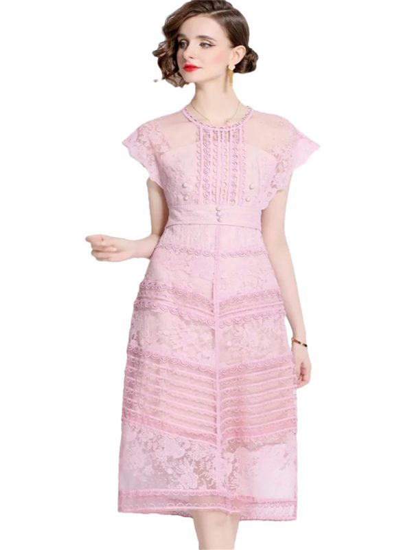 Women Summer Embroidery Flower Dress O-Neck Sleeveless Elegant Patchwork Runway Long Dress