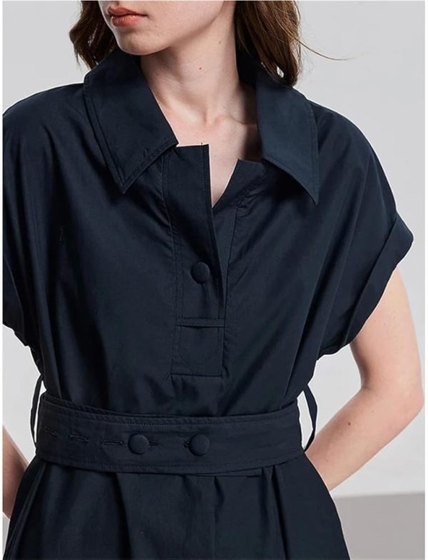 Women's Summer Midi Dressescasual Short Sleeve Turn-Down Collar Beach Vacation Long Dress with Blet