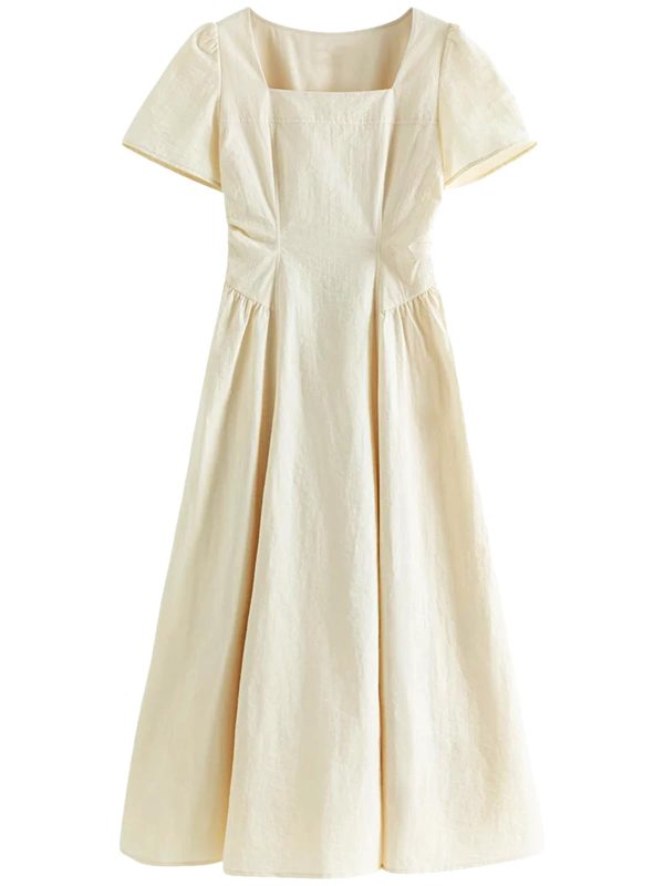 Women’S Cotton Square Neck Sundress - High Waist Casual Summer Office Wear