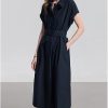 Women's Summer Midi Dressescasual Short Sleeve Turn-Down Collar Beach Vacation Long Dress with Blet