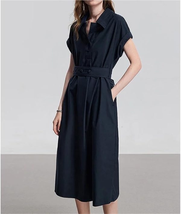 Women's Summer Midi Dressescasual Short Sleeve Turn-Down Collar Beach Vacation Long Dress with Blet