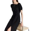 Summer Black Mini Dress for Women Casual V-Neck Short Sleeve Patchwork Pleated A-line Dresses for Wedding Guest Dress