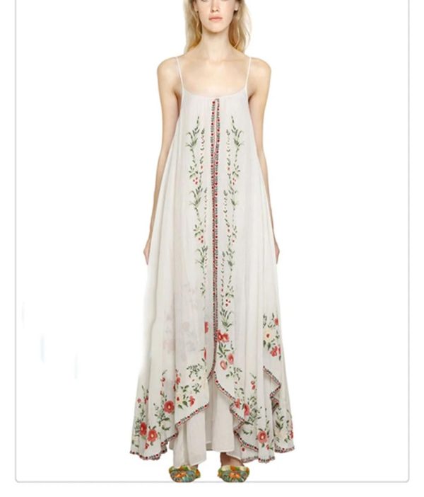 51zf1QyBkVL.jpg Women Maxi White Boho Vintage Floral Embroidered Sleeveless Strap Beach Long Dresses