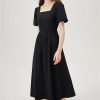 Women’S Square Neck Backless Office Dress - Hollow Out Detail Black Formal Wear