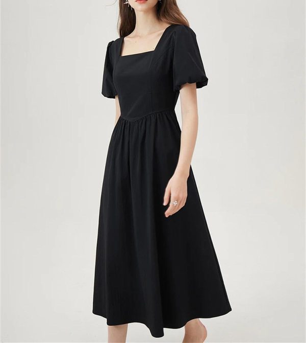 Women’S Square Neck Backless Office Dress - Hollow Out Detail Black Formal Wear