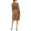 Women's Fit and Flare Woven Long Sleeve V-neck Dress
