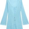 Vacation Style Hollow Out Dress Women V Neck Solid Color Long Sleeve Maxi Skirt Beach Wedding Party