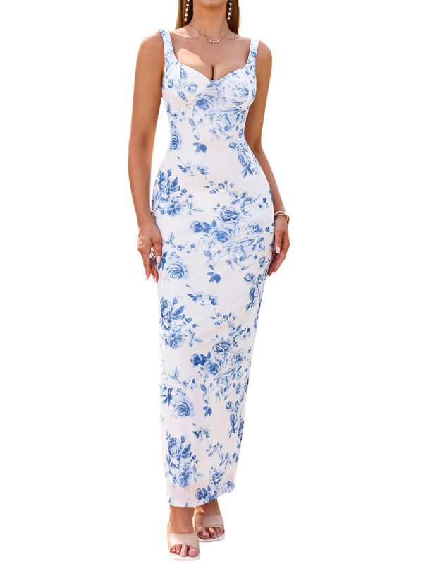 613sgRyuAOL.jpg Women Summer Floral Bodycon Maxi Dress V Neck Halter Sleeveless Casual Wedding Guest Party Elegant Long Dresses