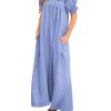 Women 2025 Summer Maxi Dress Casual Loose Puff Sleeve Square Neck Maternity Flowy Long Beach Dresses with Pockets