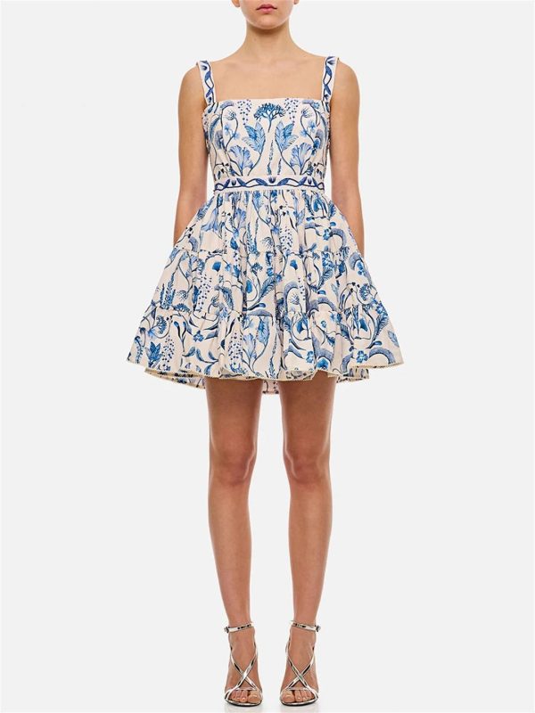 615ZICaCJjL.jpg Women Colorblock Slimming Spliced Printing Square Neck Sleeveless Patchwork Folds Mini Dress