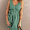 Women Summer Casual Sleeveless Button Down Elastic Waist Swing Dresses, XS-2XL