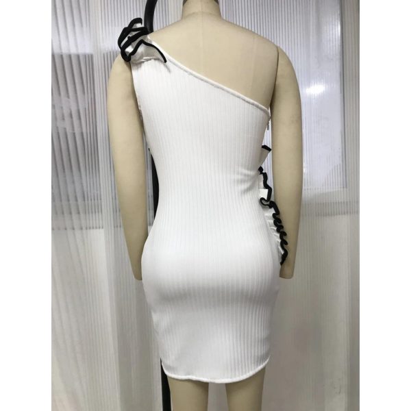 Women’s Diagonal Collar Slim Dress - Sleeveless Color-Block Summer Party Outfit