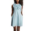 Women’s Round Neck Applique Slim Dress, Sleeveless High Waist Summer Party Cocktail Mini Gown