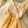 618wYfDuCqL.jpg Tie-Dye Chiffon Dress Women Long Spaghetti Strap Backless Ruffles Tiered Yellow Summer Beach Party Maxi Dress