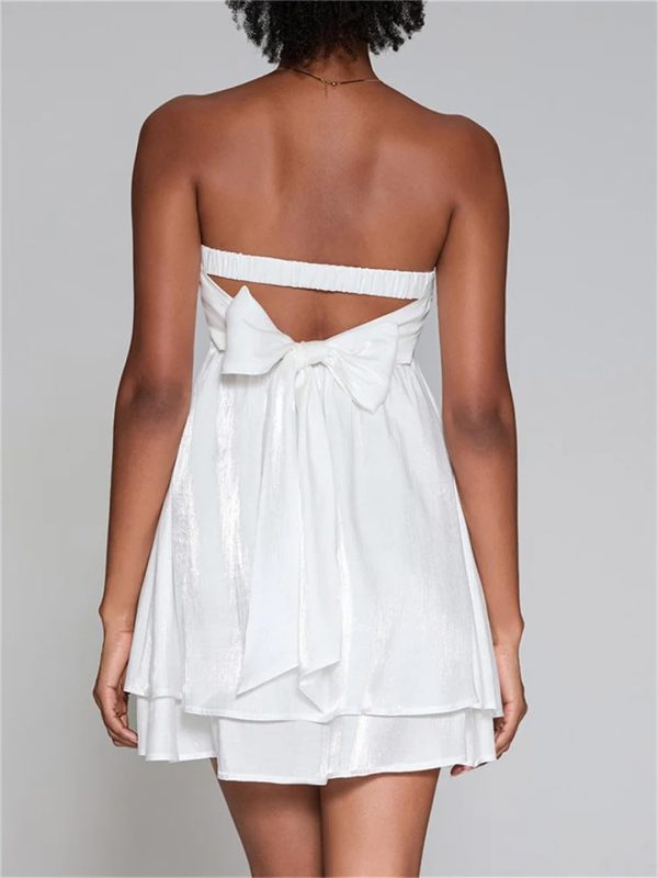 6199l4PHouL.jpg Women Tube Dresses Solid Color Strapless Off Shoulder Ruched High Waist Mini A-Line Dress