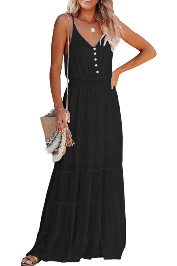 619liBUYg6L.jpg Sundress for Women 2025 Summer Spaghetti Strap Sleeveless High Waist Beach Long Maxi Dresses