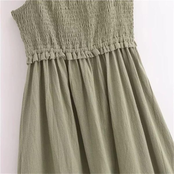 Grid Detail Slip Dress Women Slim Fit Midi Length Hanging Strap Summer Casual Dresses for Daily Date Outfits