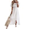 Women's Boho Maxi Dress Lace Up Tassel V-Neck Flare Ruffle Fringed Beach Summer Dresses
