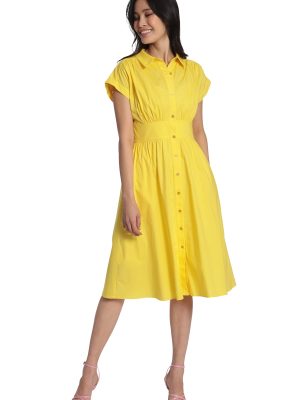 Women's Cap Sleeve Collar Dress with Wide Waistband and Front Placket
