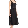 Women's Square Neck Midi Linen Rayon A-line Sleeveless Tailored Summer Wedding Guest Cocktail Dress