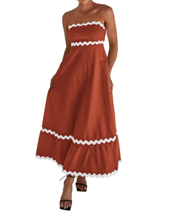 61D3RODQjuL.jpg Women Summer Dresses 2025 Spaghetti Straps Sleeveless Smocked Rickrack Trim Boho Flowy Loose A-Line Midi Dress