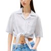 Women's Crop Linen Shirt with Front Tie Detail