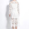 61EOabO4aAL.jpg Womens Water-Soluble Lace Embroidery Hollow Flower Dress Full Sleeve Vacation Long Dress