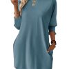 Womens Dresses 2025 Spring 3/4 Sleeve Fashion Dresses Crewneck Casual Mini Dress with Pockets S-XL